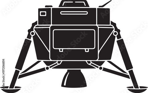 Lunar Lander, Spacecraft Illustration, Black and White Vector, Space Exploration Icon
