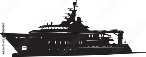 Luxury yacht, boat, ship silhouette, vector, black, nautical, transportation