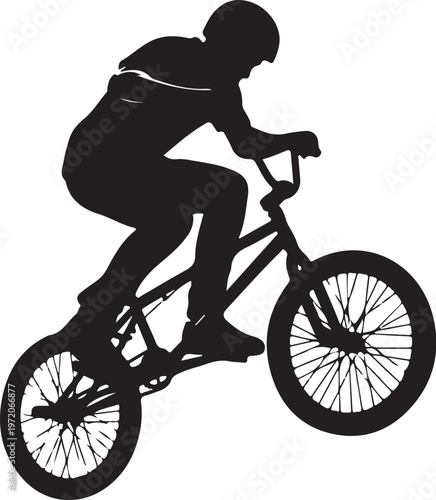 Black silhouette cyclist, bmx bike rider, sports icon, athletic action