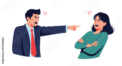 A man angrily confronts a woman pointing and shouting at her