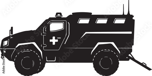 Military Ambulance Vector, Emergency Medical Transport, Black Medical Truck Icon, First Responder Vehicle Illustration