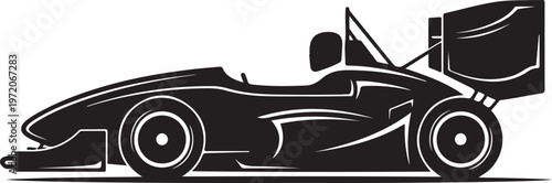 Racing car, sports vehicle, speedster, black silhouette, vector illustration