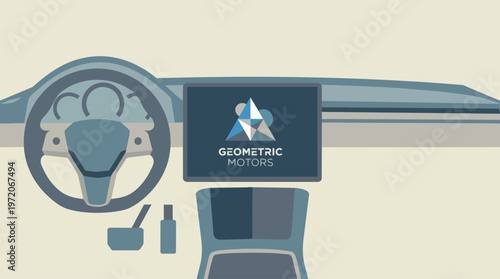 Car dashboard with screen display.