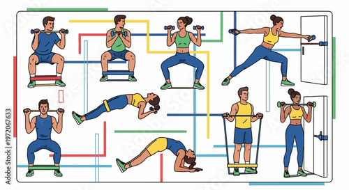 Man doing various gym exercises routine.