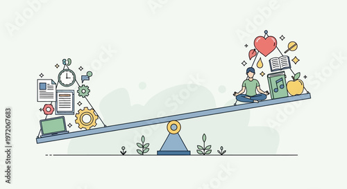 Seesaw with business and personal items.