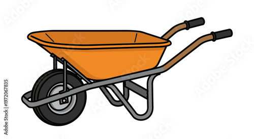 Orange wheelbarrow with metal frame.