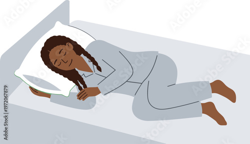 The woman sleeps peacefully on the bed with pillow and blanket indoors.
