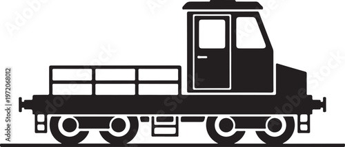 Railway freight wagon, train car, industrial transport, black silhouette