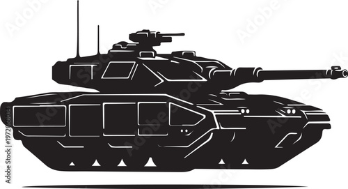 Military tank, black illustration, armored vehicle, combat tank