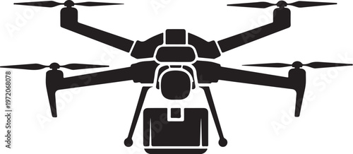 Drone, aerial, vector icon, black silhouette, quadcopter