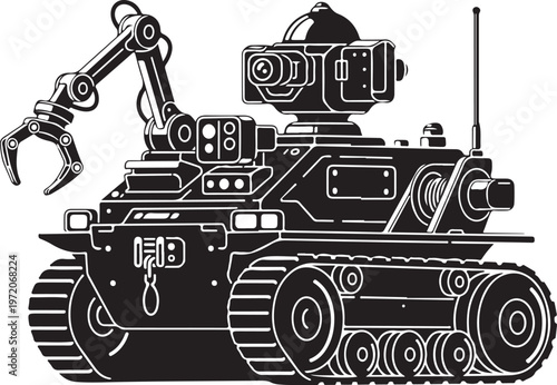 Robotic tank, mechanical vehicle, industrial robot, futuristic machine