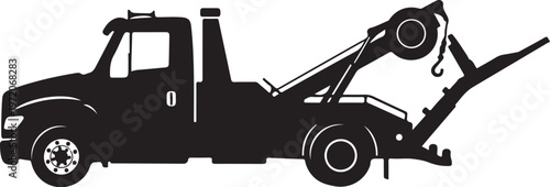 Tow truck, vehicle recovery, car transport, roadside assistance, silhouette