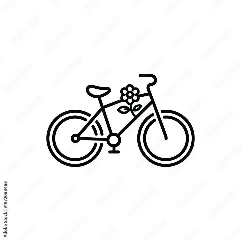 Fototapeta premium Spring bicycle with flower black and white vector illustration spring bicycle icon