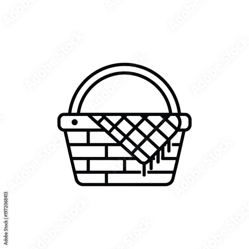 Spring picnic basket vector illustration black and white spring picnic basket icon