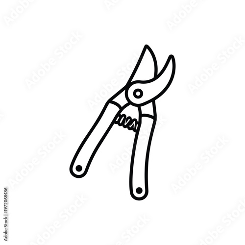 Spring gardening pruner black and white vector illustration spring garden pruning shears outline icon