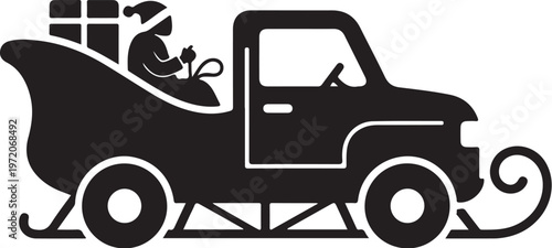 Christmas truck, Santa Claus driving, holiday vehicle, black silhouette, festive transport