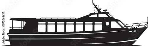 Luxury yacht, boat silhouette, black vector, nautical icon, transportation symbol