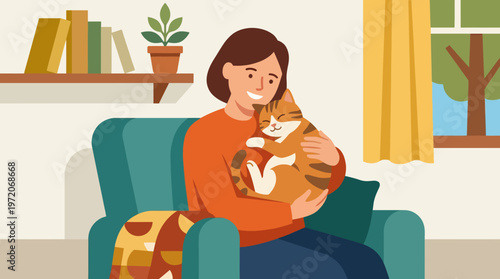 Ginger cat being held lovingly by its owner.