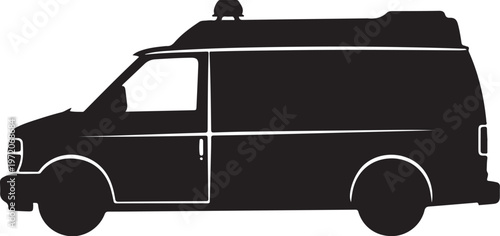 Black van silhouette, delivery van icon, vehicle graphic, transportation symbol