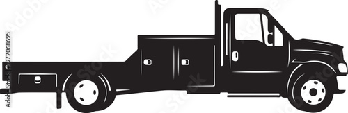 Black flatbed tow truck, vehicle silhouette, flatbed truck, tow vehicle