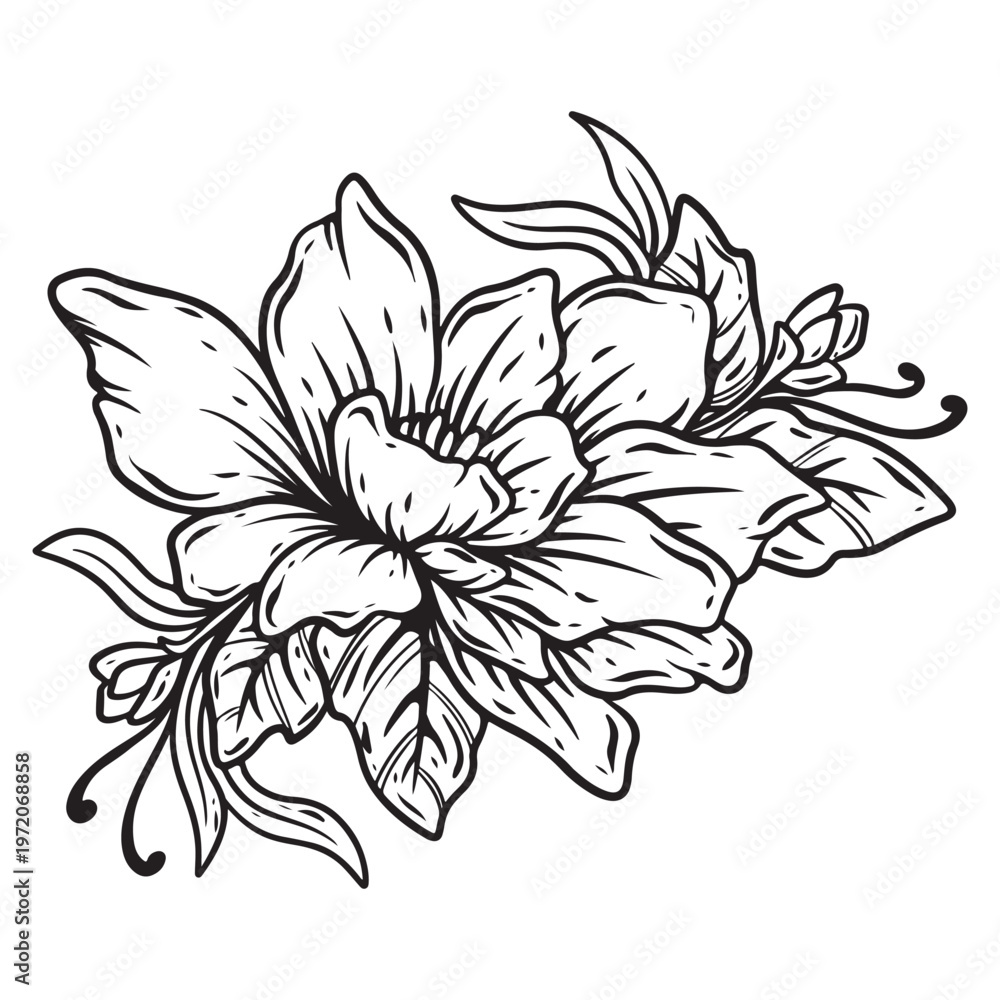 Obraz premium engraving art flower black and white vector design