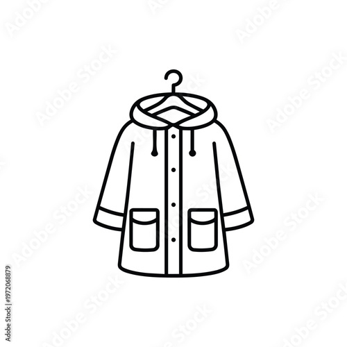 Spring raincoat vector illustration spring coat outline icon black and white line art spring fashion jacket on hanger