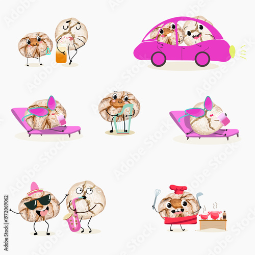 Funny Characters amaretti italy dessert, hand drawn vector illustration.
