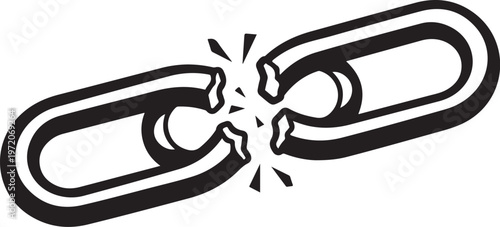 Broken chain link, cracked chain icon, fractured link symbol, chain break vector