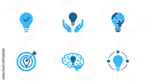 Icons highlighting ideas, creativity, and innovation processes.
