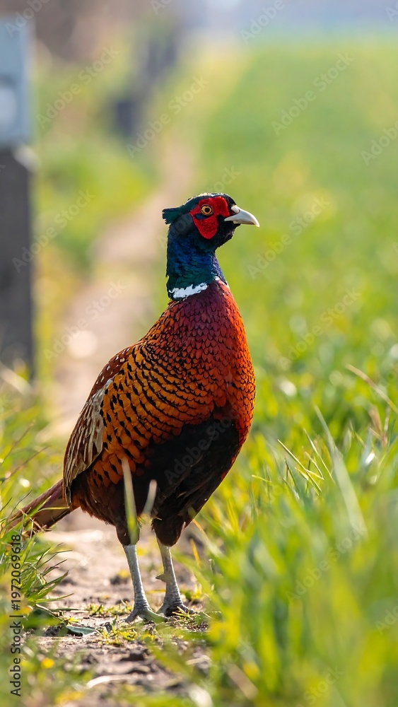 Fototapeta premium A pheasant standing on a grassy path