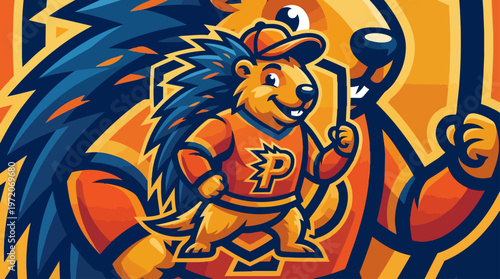 Cartoon Porcupine Wearing Jersey.