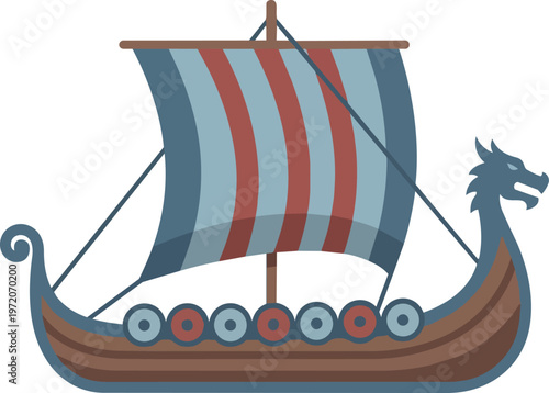 Viking Dragon Head Boat Illustration.