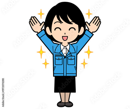 喜んでいるショートヘアーの事務員の女性