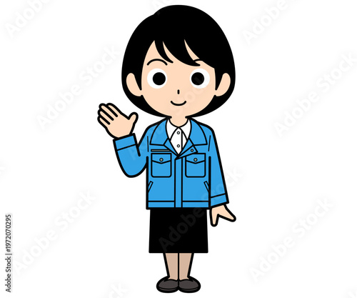 案内するショートヘアーの事務員の女性