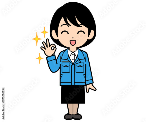 OKサインを出すショートヘアーの事務員の女性