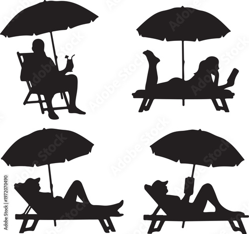 Silhouette of girl sunbathing on the beach