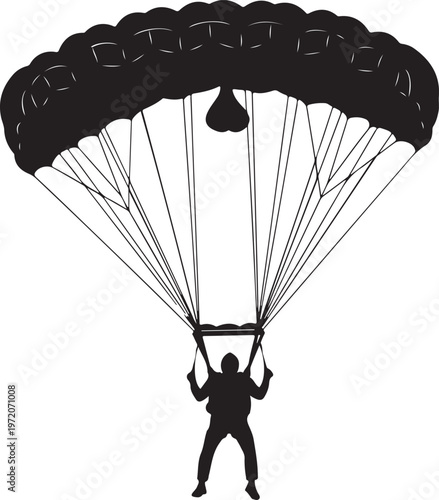 Silhouette skydiver parachutist isolated on white