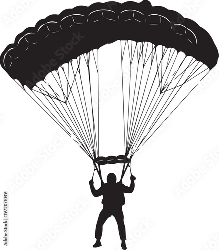 Silhouette skydiver parachutist isolated on white