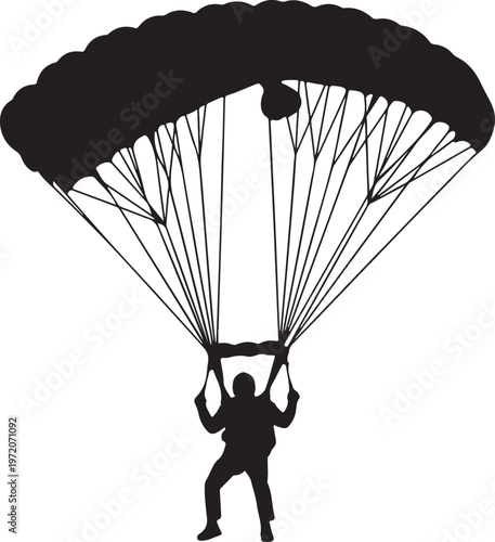 Silhouette skydiver parachutist isolated on white