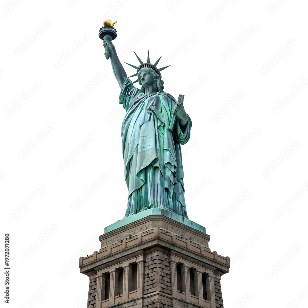 Fototapeta premium Statue of liberty holding a torch aloft isolated on transparent background