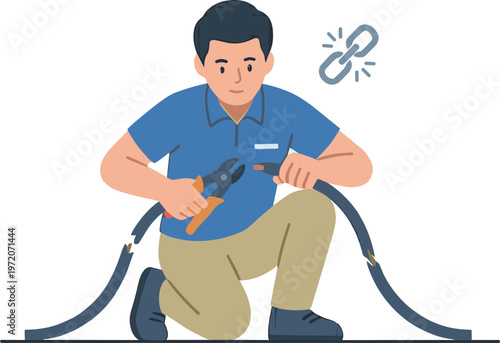 A man kneels while fixing a hose with a wrench in an industrial setting.