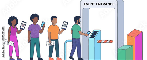 People scan tickets to enter event with technology at entrance gate