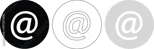 At Symbol Variations in Circles: Solid Black Outline and Hatch PatternDigital Communication Icons