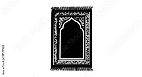 Eid Islamic prayer mat, black and white, geometric pattern, vector design isolated on White Background vector