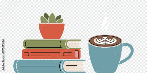 Cozy Reading Books Coffee Plant Relax Lifestyle Concept