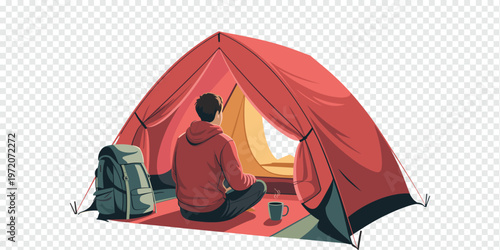 Person Sitting in Camping Tent Outdoor Adventure Concept