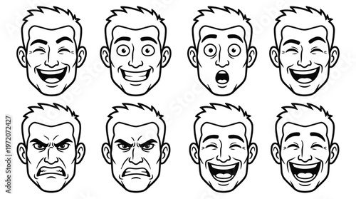 Collection of Cartoon expressive faces with various emotions and reactions.