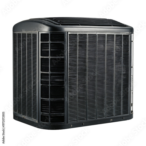 Professional Isolated Black Air Conditioner Unit on White Background