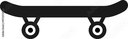 Black skateboard with wheels.