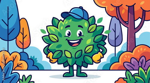 Cartoon tree with smiling face.